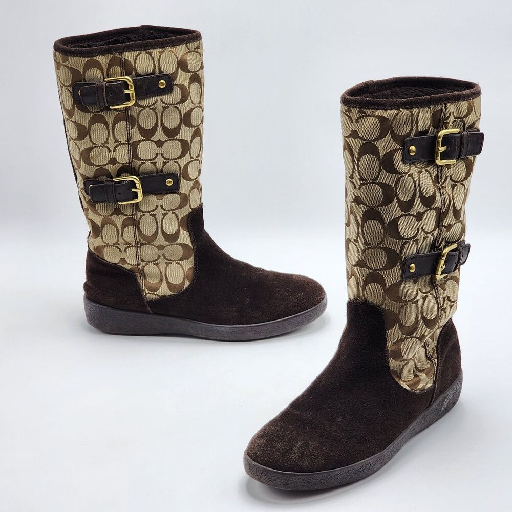 Coach Tinah Signature Logo Monogram Fleeced Lined Boots Size 8.5